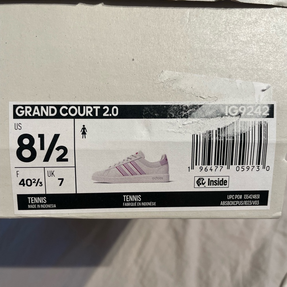 Adidas Grand Court 2.0, Women’s 8.5 with Cloudfoam comfort.